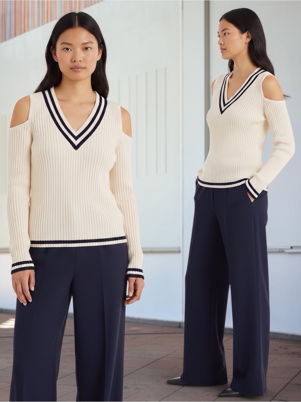 NWOT Intermix Women’s Wool/Cotton Drea Varsity Cold Shoulder Sweater Size Small